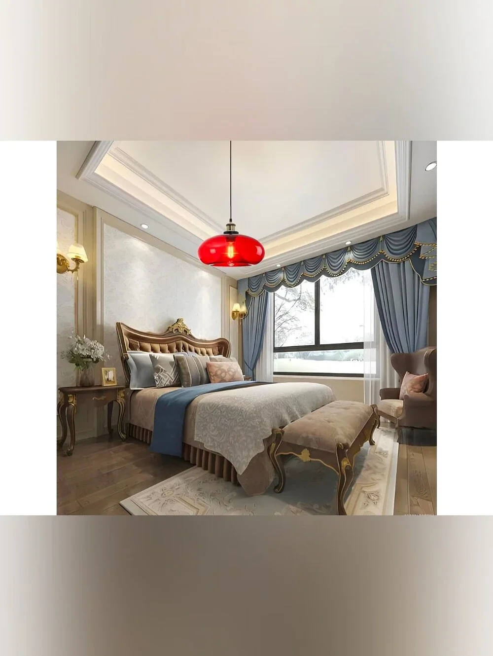 Red Glass Hanging Bulb Pendant Light   NIB